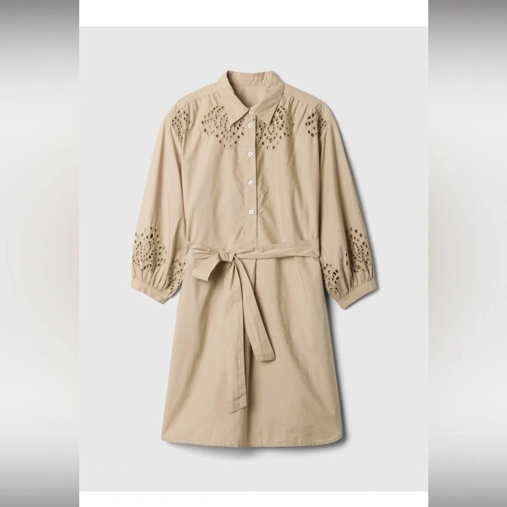 GAP Khaki Tan Eyelet Shirt Dress size xs - Picture 4 of 6